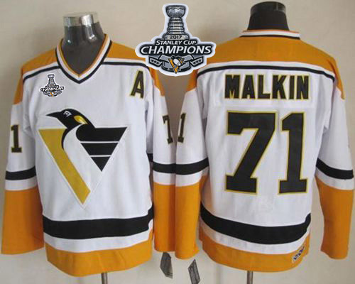 Penguins #71 Evgeni Malkin White/Yellow CCM Throwback Stanley Cup Finals Champions Stitched NHL Jersey